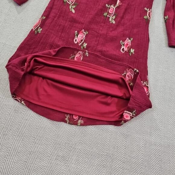 Fig and Flower Women's Medium Red Smock With Rose Embroidery Ruffled Sleeves EUC - Picture 6 of 14